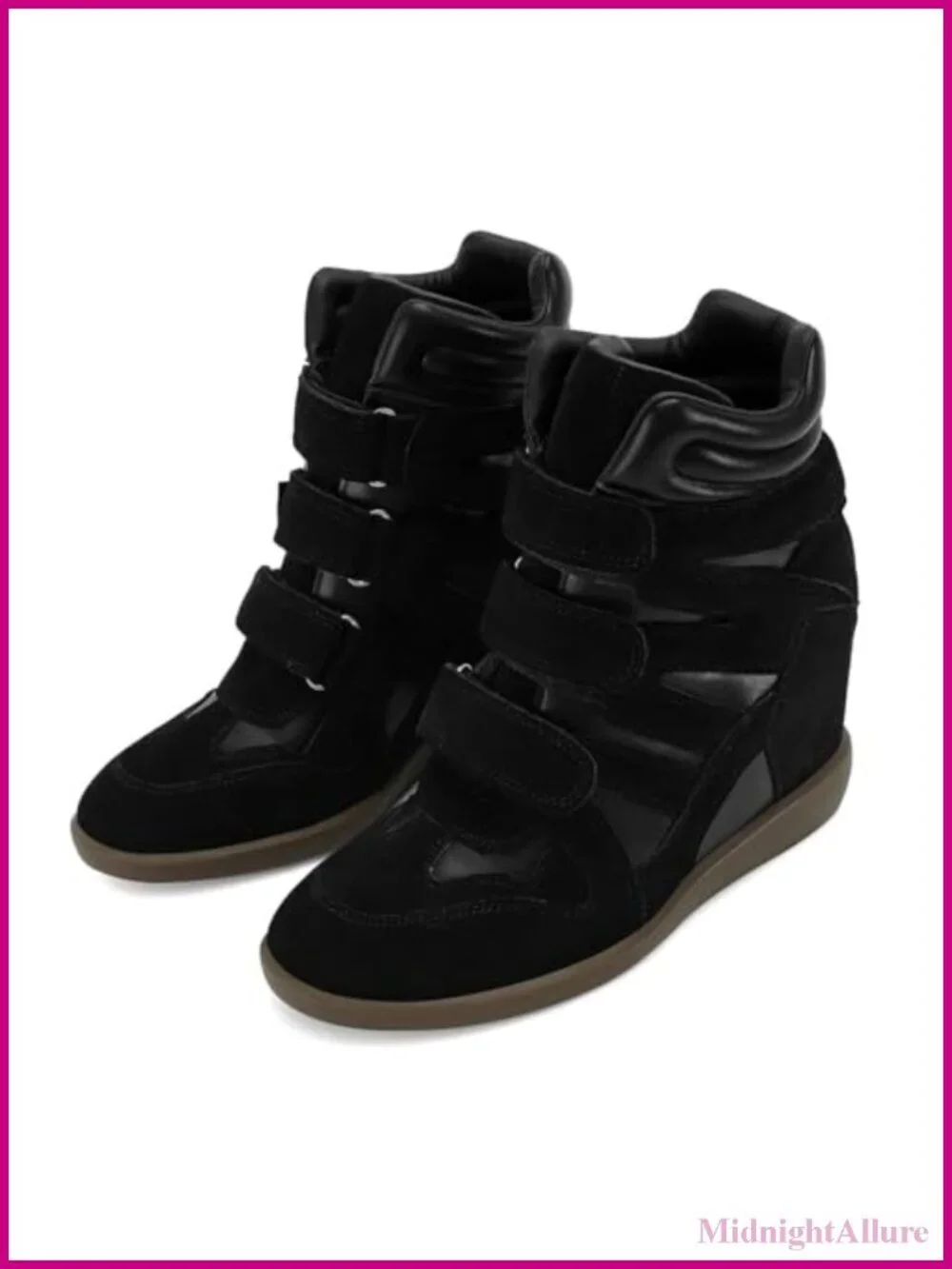 Hidden Wedge Sneakers Women High Top Faux Suede Platform Triple Strappy Casual